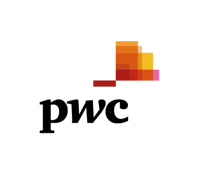 PwC logo with orange, yellow, red and pink blocks