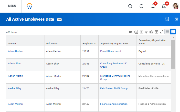 Workday All Active Employees Data